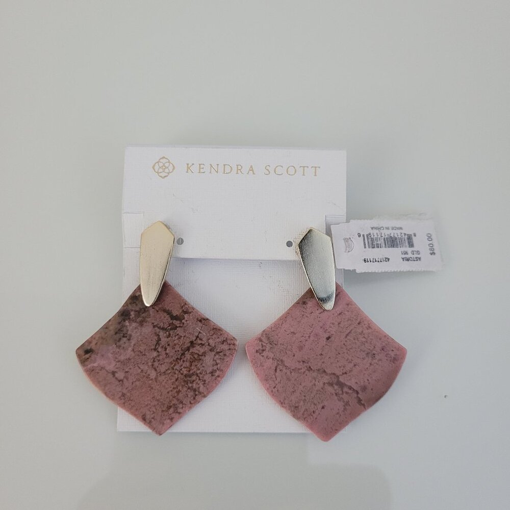 NWT - Kendra Scott Astoria Pink Rhodonite Square Drop Earrings